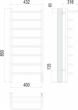 Полка П8 400х850 Электро (quick touch) Полотенцесушитель  TERMINUS Новочеркасск - фото 3