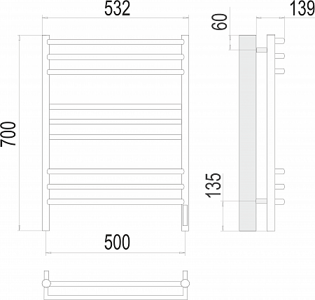 Прато П9 500х700 электро (sensor quick touch) Полотенцесушитель  TERMINUS Новочеркасск - фото 3