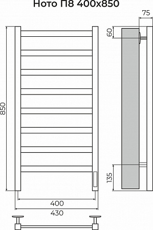 Ното П8 400х850 Электро (quick touch) Полотенцесушитель TERMINUS Новочеркасск - фото 3